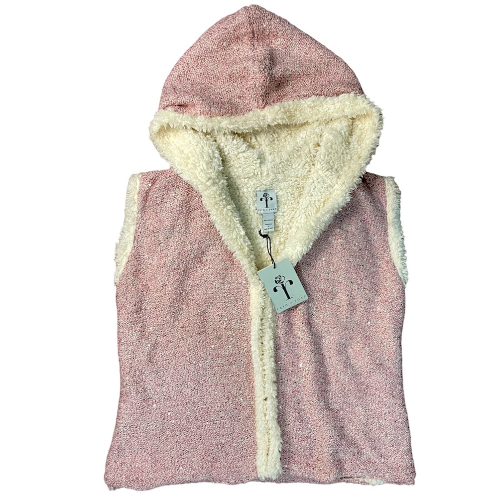 Rain and Rose Pink Sparkle Sherpa Lined Hooded Vest NWT